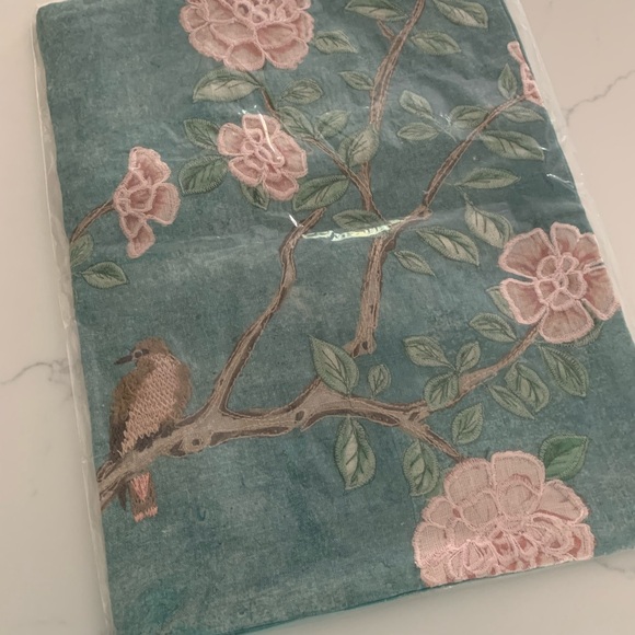 Annie Selke Jolie Embroidered Blue Decorative Pillow Cover 16” X 24” Brand New